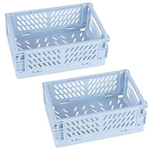 Tixill 2-Pack Mini Foldable Plastic Baskets for Organizing and Storage, Collapsible Storage Crate for Home Kitchen Bedroom Bathroom Office (9.8x6.5x3.8, Blue) - color: Blue, size: 9.8x6.5x3.8