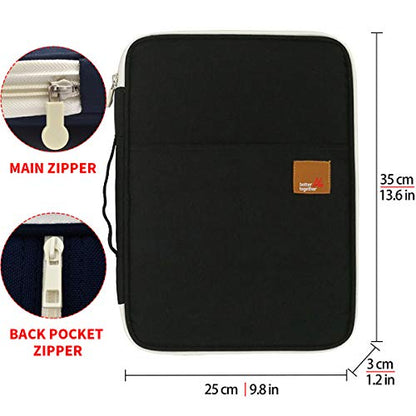 Document A4 Bag Case Waterproof Organizer Portfolio Office Travel Zipper Multi-Function Pouch - color: 01-black