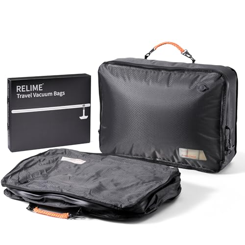 Relime Apex Series Vacuum Bags for Travel Luggage, 180° Open, Reusable Compression Bags for travel Pack, Vacuum Seal Packing Cube for Cloth (2Large No Pump) - color: 2 Gray No Pump, size: Large for Checked Luggage