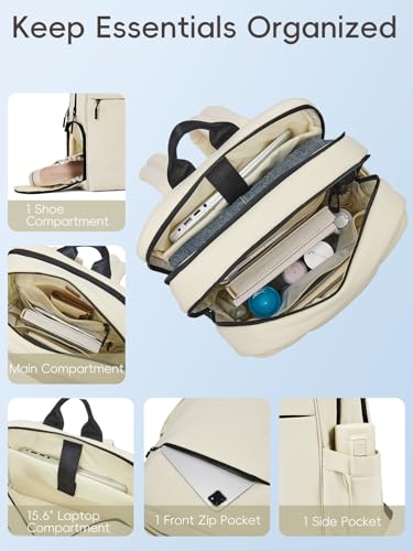 CLUCI Lightweight Travel Backpack Carry on Flight Approved, Puffy Gym Backpack with Shoe Compartment, Personal Item Travel Bag, 15.6 inch Laptop Backpack for Weekender Business - color: Soft White