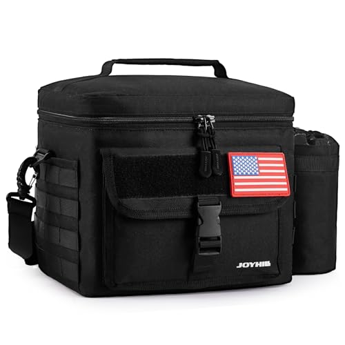JOYHILL Tactical Lunch Box for Men, Insulated Lunch Bag with Detachable Bottle Pouch Holder, Large Durable Thermal Cooler Bag for Adult, Leakproof Bag for Work, Camping, Picnic, Black,13 L/18 Can - color: A4-Black, size: 13L