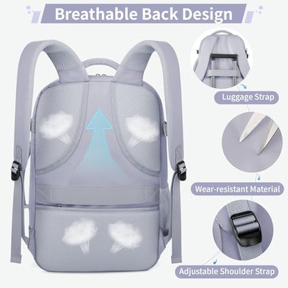 ZOMFELT Travel Backpack for Women Men, Carry On Backpack, TSA 15.6inch Laptop Backpack Flight Approved, Personal Item Travel Bag Nurse Bag Casual Daypack for School Weekender Business Trip, Purple - color: Purple