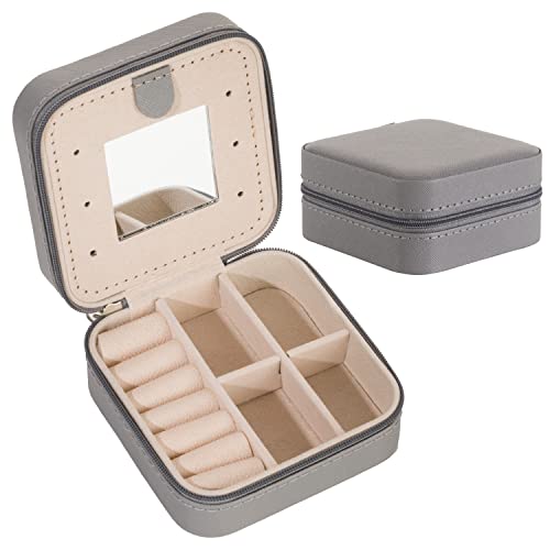 KElofoN Travel jewelry case Travel jewelry box Travel Jewelry Organizer Small Jewelry Organizer Box Gift for Girls Women with Mirror(Grey) - color: Grey