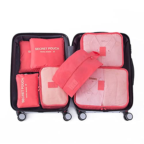7 Set Packing Cubes Packing Organizers Travel Luggage Packing Organizers with Shoes Bag for Suitcase, Watermelon Red - color: Watermelon Red