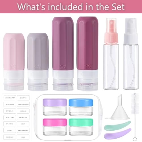 MODENGKONGJIAN 16 Pack Travel Bottles for Toiletries,TSA Approved Silicone Squeezable Travel Shampoo Bottles, 3oz Leak Proof Refillable Toiletry Cosmetic Containers (16PCS/Cranberry) - color: 16PCS/Cranberry