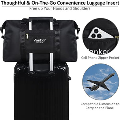 Large Duffle Bag for Travel Waterproof 21 Inch, Vankor Gym Duffel Bag for Women Men Durable Carry on Weekender Overnight Sports Luggage Weekend Beach Yoga Workout Hospital Mommy Diaper Bag Black