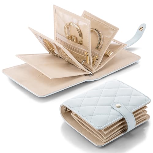 VLANDO Travel Jewelry Case,Portable Jewelry Organizer Box with Clear Zipper Velvet Jewelry Pouch,Gifts for Traveler Women Girls-Baby Blue - color: Baby Blue