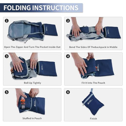 Hiking Backpack 10L/15L Small Daypack Lightweight Packable Travel Foldable Water Resistan for Women Men (Navy Blue, 10L) - color: Navy Blue, size: 10L
