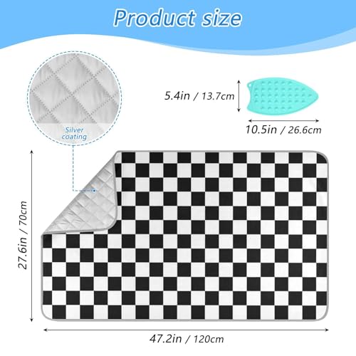 Black White Checkered Plaid Ironing Mat for Table top Portable Ironing Pad Blanket for Washer Dryer Countertop Travel - color: Black White Checkered Plaid