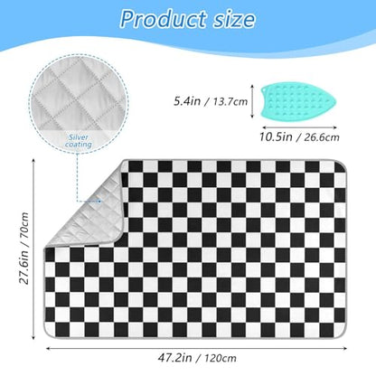 Black White Checkered Plaid Ironing Mat for Table top Portable Ironing Pad Blanket for Washer Dryer Countertop Travel - color: Black White Checkered Plaid