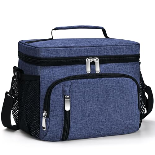 Insulated Lunch Bag for Men & Women, 9L Leakproof Lunch Box Soft Cooler Tote with 5 Pockets, 600D Oxford, EVA Lining, Adjustable Strap for Work, Picnic, Beach&Travel-Navy Blue - color: Navy Blue, size: Single