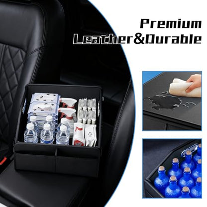 Leather Car Organizer Front Seat Organizer with Metal Handles, Dividable Black Car Caddy Organizer for Passenger Seat Organizer