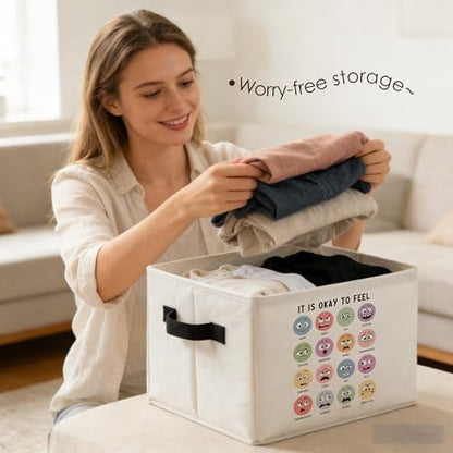 Emotions Chart Mental Health Storage Bins Box with Handles, It Is Okay to Feel Inspirational Foldable Basket Toybox for Kids Room Classroom Therapy Office Home Clothes Toys Books - color: color-05