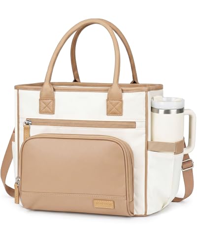 HOMESPON Insulated Lunch Bag Women Wide Opening Adult Lunch Box Large Leakproof Cooler Bag for Work Picnic Beach Family College Lunch Teacher Tote Bag with Adjustable Shoulder Strap Cup Holder(Brown) - color: Brown