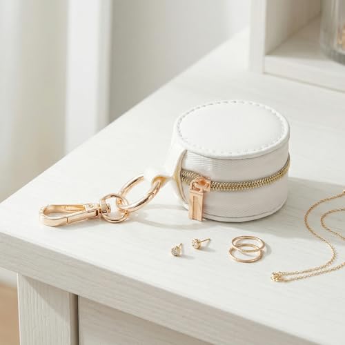 Portable Ring Holder Keychain, Mini Sports Jewelry Holder Box, Small Travel Ring Earring Stud Necklace Storage Case (White) - color: White