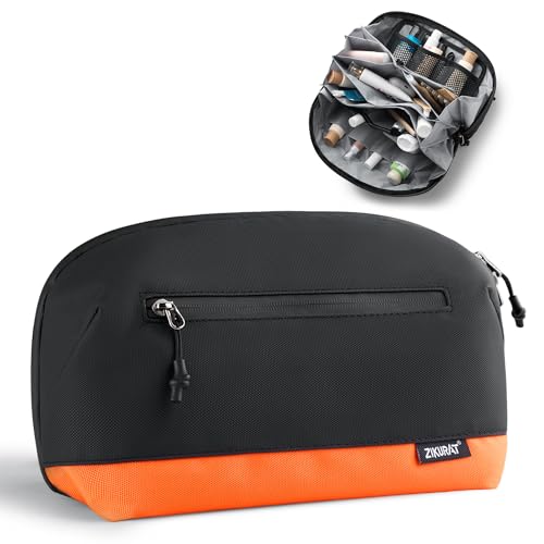 Zikurat Toiletry Bag for Men & Women, Travel Dopp Kit with Magnetic Pouch, Waterproof Zipper & Wet Dry Separation, 180° Lay Flat Cosmetic Organizer, Large Capacity Travel Essentials (S/M/L) - color: Orange, size: Medium