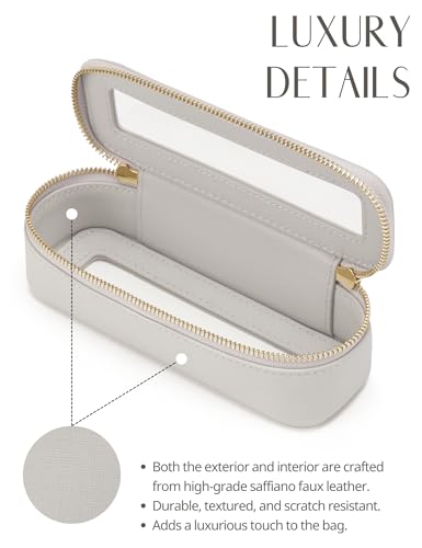 Popvibe Clear Makeup Bag Travel Cosmetic Case Transparent Toiletry Bag with Zipper, Portable Make Up Organizer Traveling Compact Car Bag for Essentials - color: Beige Grey, style: Slim Sleek