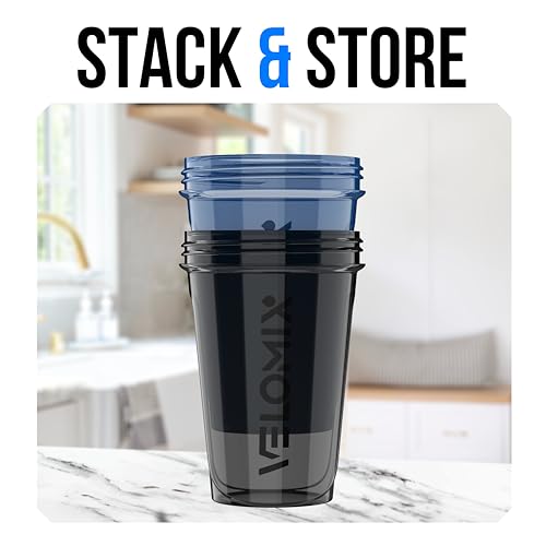 VELOMIX -2 Pack- 20 oz Protein Shaker Bottles for Protein Mixes - 2x Wire Whisk | Leak Proof Shaker Cups for Protein Shakes and Pre Workout | Protein Shaker Bottle Pack (B5) Blue/Black - color: B5) Blue / Black