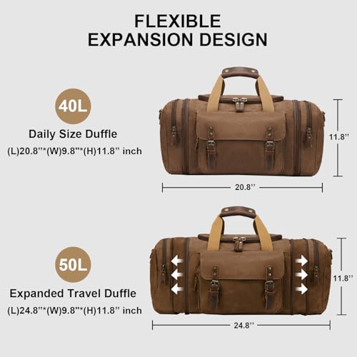 Waxed Canvas Duffel Bag 50L, Coffee | Waterproof, Travel, Overnight, Weekender - color: Coffee