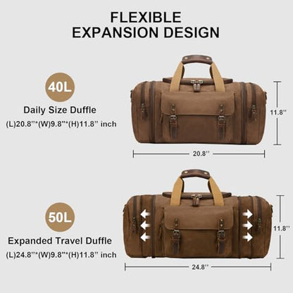 Waxed Canvas Duffel Bag 50L, Coffee | Waterproof, Travel, Overnight, Weekender - color: Coffee