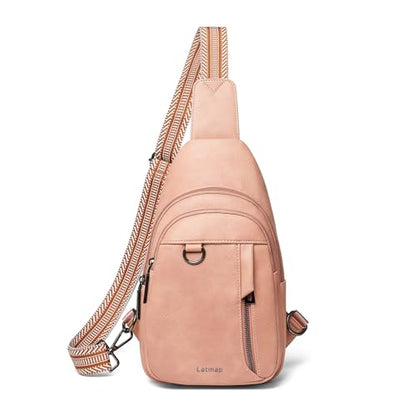 LATMAP 7L Sling Bag for Women Men Leather Small Sling Backpack Daypack Anti Theft Fanny Pack Crossbody Purse Travel - color: Regular Size-pink