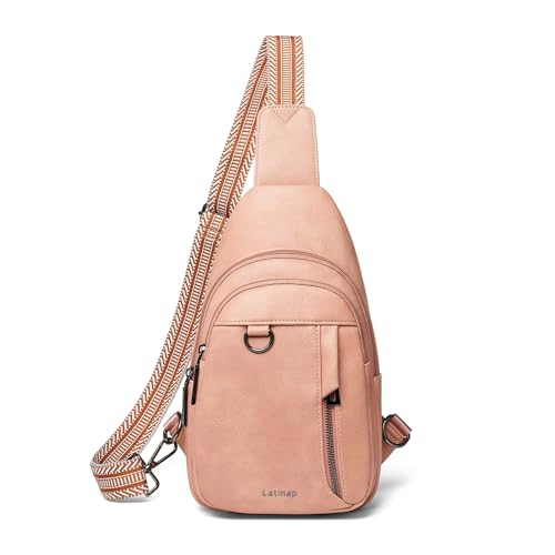 LATMAP 7L Sling Bag for Women Men Leather Small Sling Backpack Daypack Anti Theft Fanny Pack Crossbody Purse Travel - color: Regular Size-pink