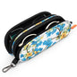Double Eyeglasses Case Soft Portable Zipper Sunglasses Pouch with Keychain Clip for Men Women - color: Blue Flower
