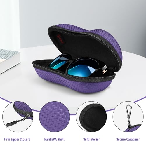 FINTIE Sunglasses Case, Hard EVA Shell Shockproof Sport Glasses Case with Metal Carabiner Travel Zipper Eyeglasses Holder - color: Voilet