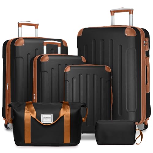 LARVENDER Luggage Sets 6 Piece Hardside Expandable Suitcase Set with Spinner Wheels TSA Lock Black, Travel Luggage Set Clearance for Men and Women, Black - color: Black Brown, size: 6 piece set