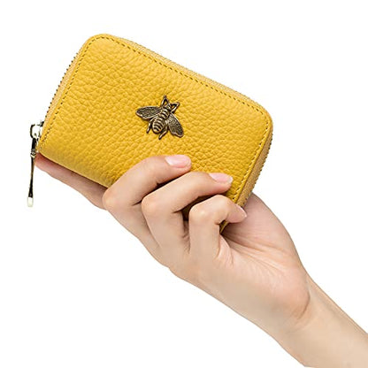 imeetu RFID Credit Card Holder, Small Leather Zipper Card Case Wallet for Women - color: Lite - Yellow, size: Lite