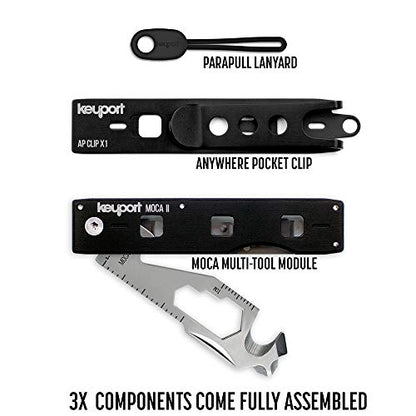 Compact 11-in-1 Keychain Multitool with Pocket Clip & ParaPull - Bottle Opener, Box Opener, Cord Cutter, Mini Screwdrivers & More - Travel-Friendly, Modular EDC Multi-Tool - Keyport MOCA2 Kit