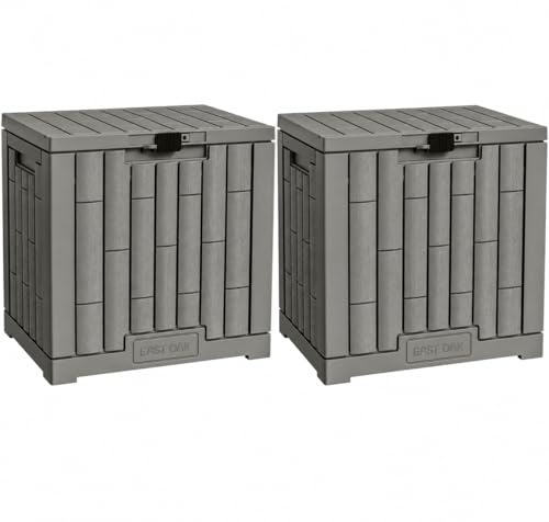 EAST OAK Outdoor Storage Box, 31 Gallon 2 Pack Deck Box Indoor and Outdoor Use, Waterproof Resin Storage Bin for Package Delivery, Patio Cushions, Gardening Tools, Lockable, UV Resistant, Grey - color: Grey, size: 31 Gallon 2pc