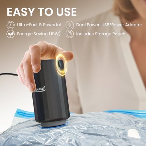9 Vacuum Bags for Travel with High Pressure (-60KPa, 8.5L/min) Electric Pump - Vacuum Seal Packing Bags for Clothing Travel, Space Saver Suction Storage Bags for Luggage and Carry-On Suitcase - size: 9 Combo-E PUMP