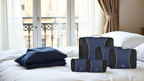 GOX Ultra Light 5 piece Packing Cubes Travel Luggage Organizer 1 Large 2 Medium 2 Small - color: Navy