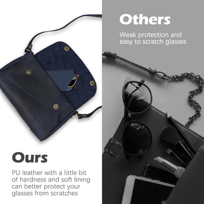 4 Packs Soft Eyeglass Cases Portable Pu Leather Glasses Pouch Squeeze Top Sunglass Case for Women Men - color: Brown, Purple, Dark Blue, Dark Gray
