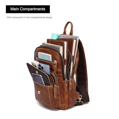 LANNSYNE Full Grain Leather Casual Sling Bag For Men Hiking/Travel/Business Crossbody Chest Bag Fits 12.9" iPad - color: Orangefor 12.9 Ipad