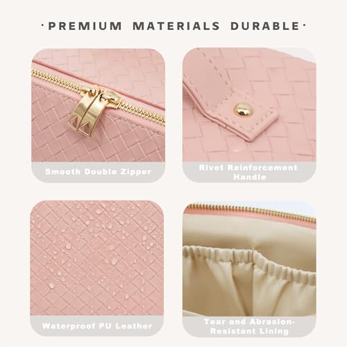 Travel Makeup Bag – Large Cosmetic Organizer with Waterproof PU Leather, Smooth Double Zipper & Tear-Resistant Lining, Toiletry Pouch for Women (Pink) - color: 03-Pink