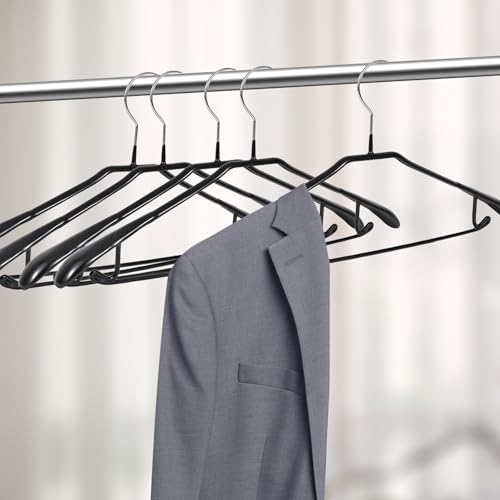 5 Pack Wide Shoulder Hangers 17” Metal Suit Hangers Smooth Soft Gloss Grippy Flexible Thick Rubber Blazer Non Slip Jacket Clothes Hangers Black - color: Black