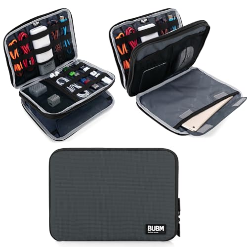 BUBM Double Layer Electronics Organizer, Travel Gadget Bag for Cables, Memory Cards, Flash Hard Drive and More, Fit for iPad or Tablet(up To 9.7")--Large, Gray - color: Gray, size: Large,2-layer
