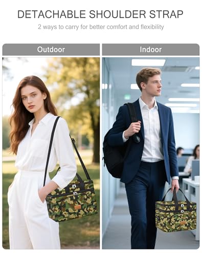 Rnivvi Lunch Box for Men, Double Decker Insulated Cooler Bag Lunch Bag Reusable Leakproof Tote Lunch Container with Strap for Work Family Picnic Camping, 18 Cans 12L, Large Adults, Green Camouflage - color: Green Camouflage