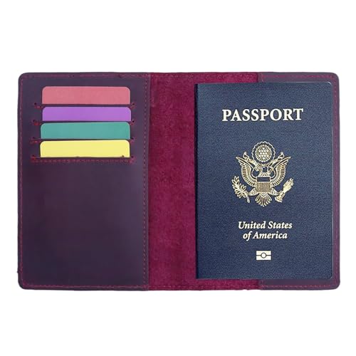 RFID Blocking Passport Holder Travel Wallet Genuine Leather Passport Case Cover Travel Document Organizer (Retro Red) - color: Retro Red
