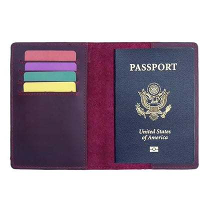 RFID Blocking Passport Holder Travel Wallet Genuine Leather Passport Case Cover Travel Document Organizer (Retro Red) - color: Retro Red