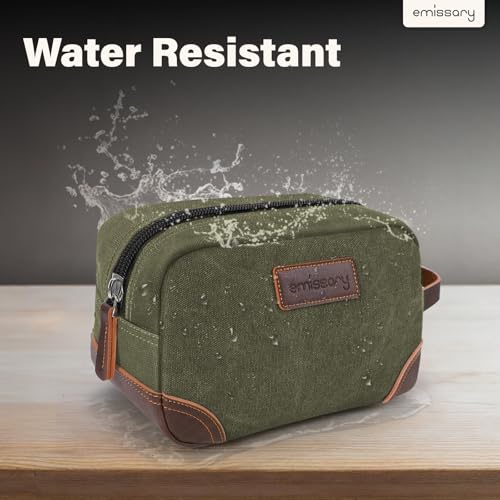Emissary Men's Leather and Canvas Travel Toiletry Dopp Kit, Shaving Bag (Dark Green) - color: Dark Green