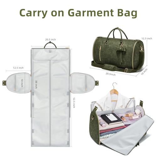 Garment Duffle Bag for Travel, 2-in-1 Foldable Carry On Garment Bag with Shoe Compartment & Toiletry Pocket, Convertible Weekender Bags for Women Business Travel, Vacation, Party, Deep Green - color: Deep Green