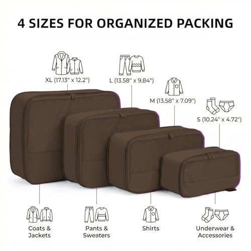 4 Piece Compression Packing Cubes for 3–7 Day Travel, Space Saving Travel Organizers with Breathable Mesh, Double-Zipper Packing Cubes for Carry-On & Suitcases (Gray) - color: Gray