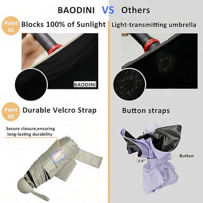 BAODINI Travel Essentials Mini Umbrella for Purse With Case Small Compact UV Sun Protection Lightweight Tiny Pocket Manual Open Close Umbrella for Women Kids and Men Fits Purse Backpack - color: G-1-Beige