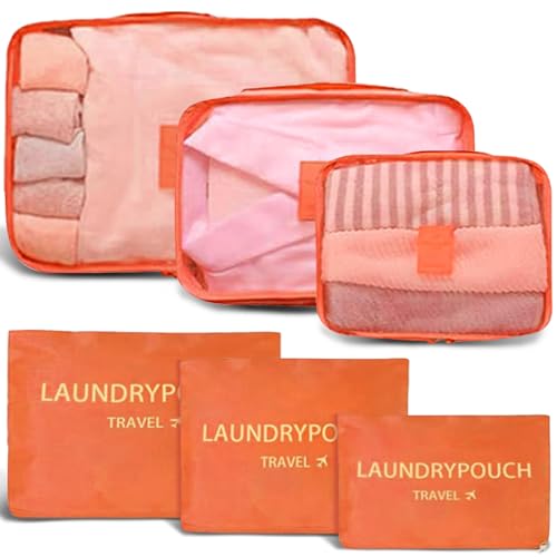 6 Set Packing Cubes for Travel Luggage Organizer Bags Reusable washable Suitcase Packing Cubes Set Travel Accessories Essentials (Orange) - color: Orange