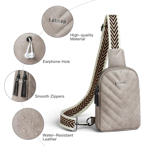 LATMAP 7L Sling Bag for Women Men Leather Small Sling Backpack Daypack Anti Theft Fanny Pack Crossbody Purse Travel - color: Small Size-greyish