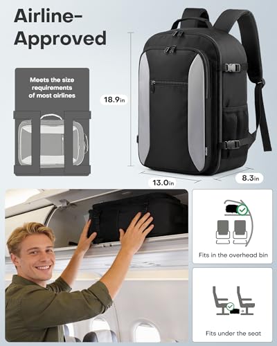 HOTOR Travel Backpack - TSA-Friendly Carry-On Backpack for Men & Women, Internal Luggage Straps & Waterproof Pocket, Perfect for Travel Essentials, Work, Commuting, 18.9" x 13.0" x 8.3", Black - size: 18.9" x 13.0" x 8.3"