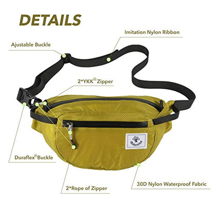 4Monster Hiking Waist Packs Portable,Water Resistant Fanny Bag with Adjustable Strap,Lightweight Crossbody Chest Bag Slim Bag - color: Yellow Green